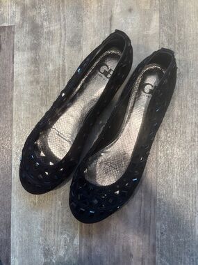 Gianni Bini Black Kylerr Jeweled Flats Sz 9.5